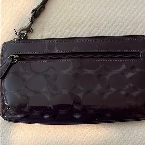 EUC Coach Purple Large Wristlet with Monogram Design and Hangtag Silver Hardware